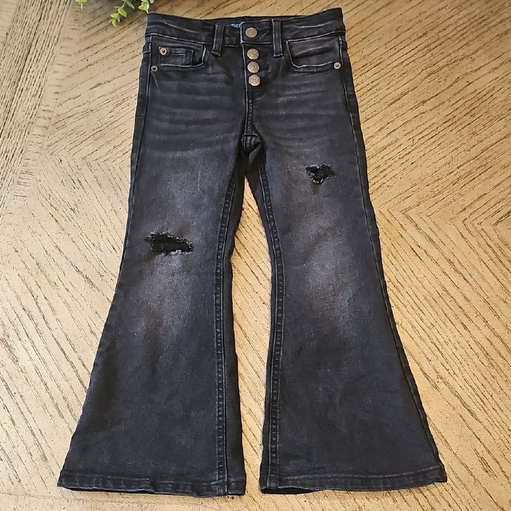 Black Distressed Flare Jeans Size 6 Mid Rise